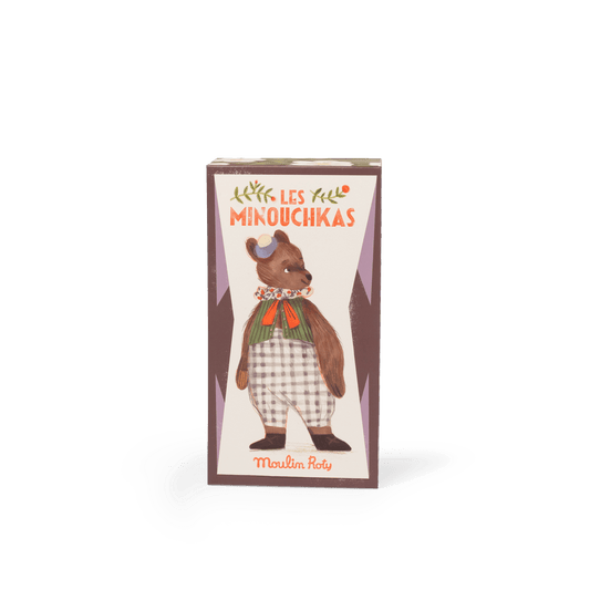 Les Minouchkas Baba bear product packaging box with watercolor illustration