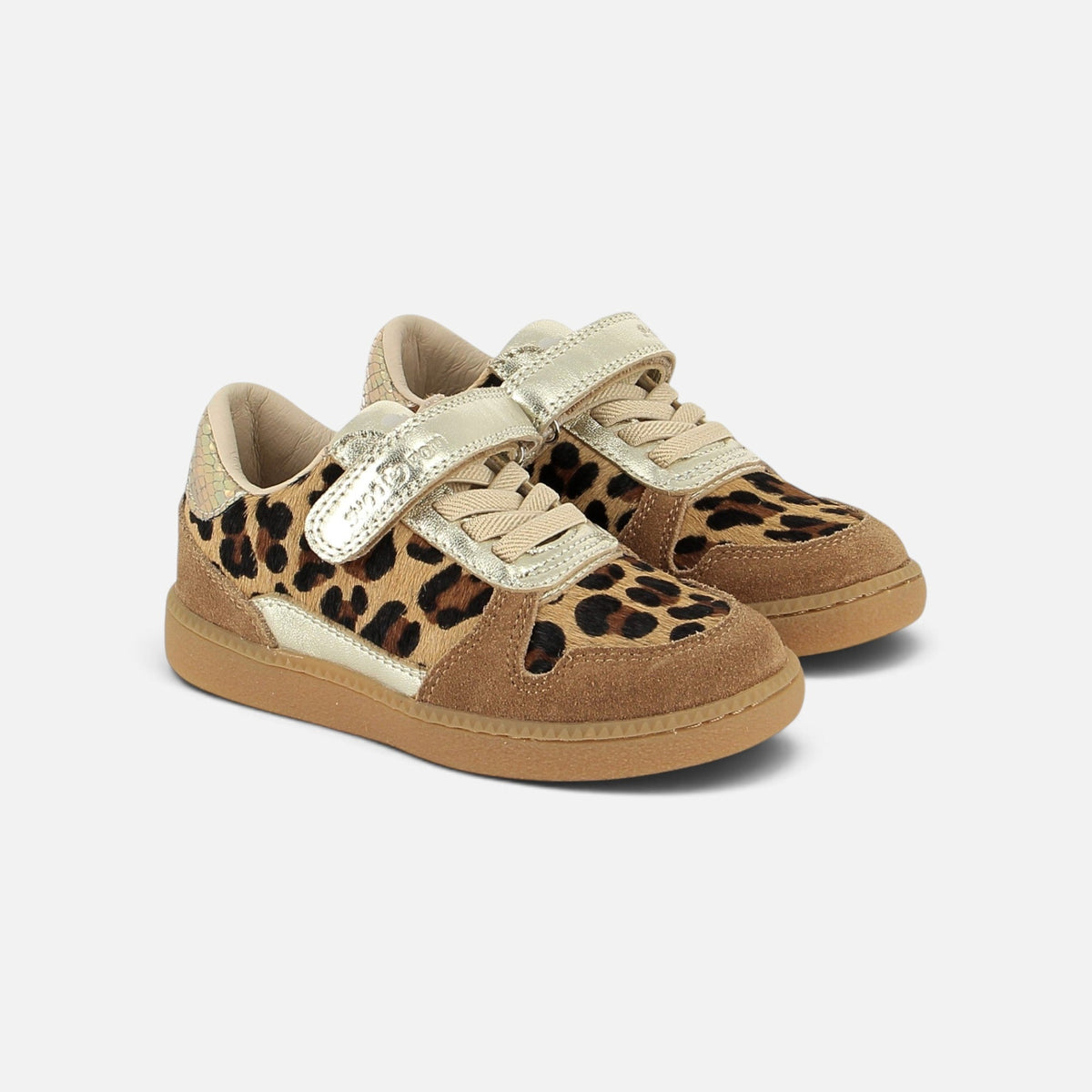 Shoo Pom Kix Lo Connect children's shoes leopard print with elastic laces and gum sole