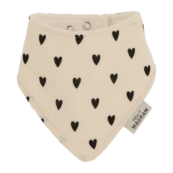 Bavoir bandana en gaze de coton Oeko-Tex coeurs écru