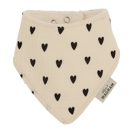 Bavoir bandana en gaze de coton Oeko-Tex coeurs écru