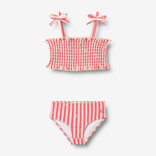 Bikini Carla rouge à rayures et fleurs