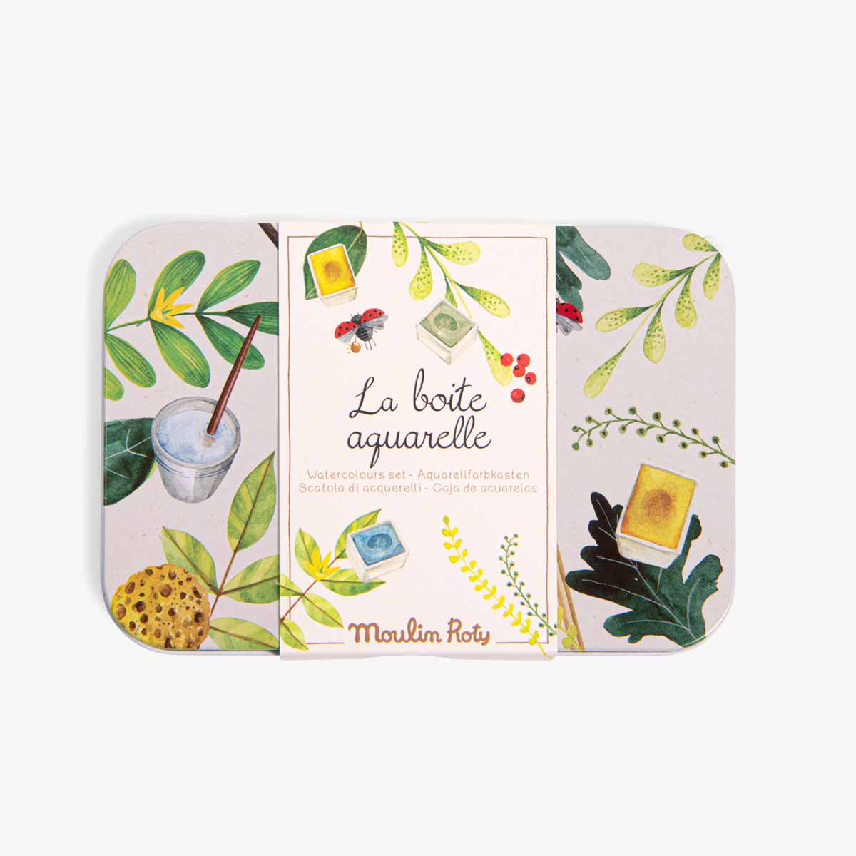 Le Botaniste watercolor box with botanical illustrations and white label band