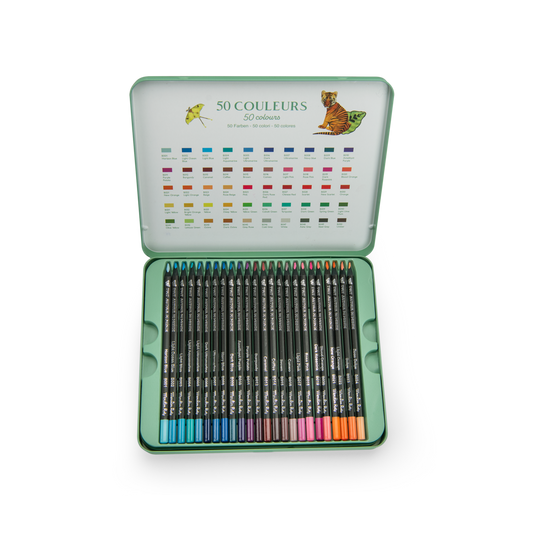 Boîte métal 50 crayons de couleur Tout autour du monde