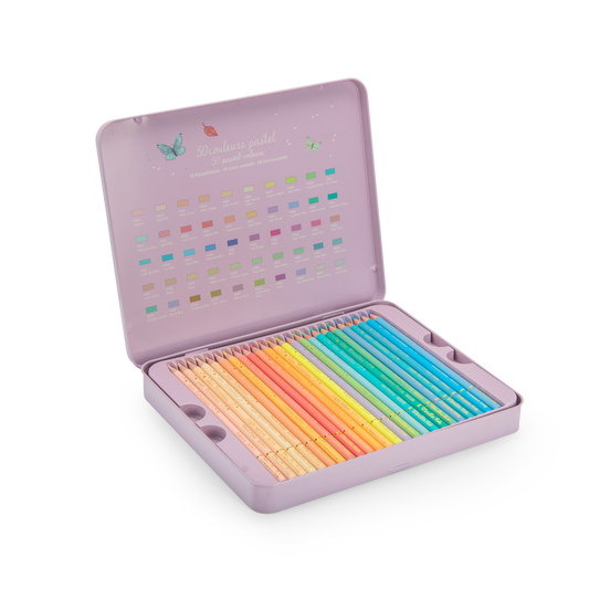 Boîte métal 50 crayons pastels Les Rosalies