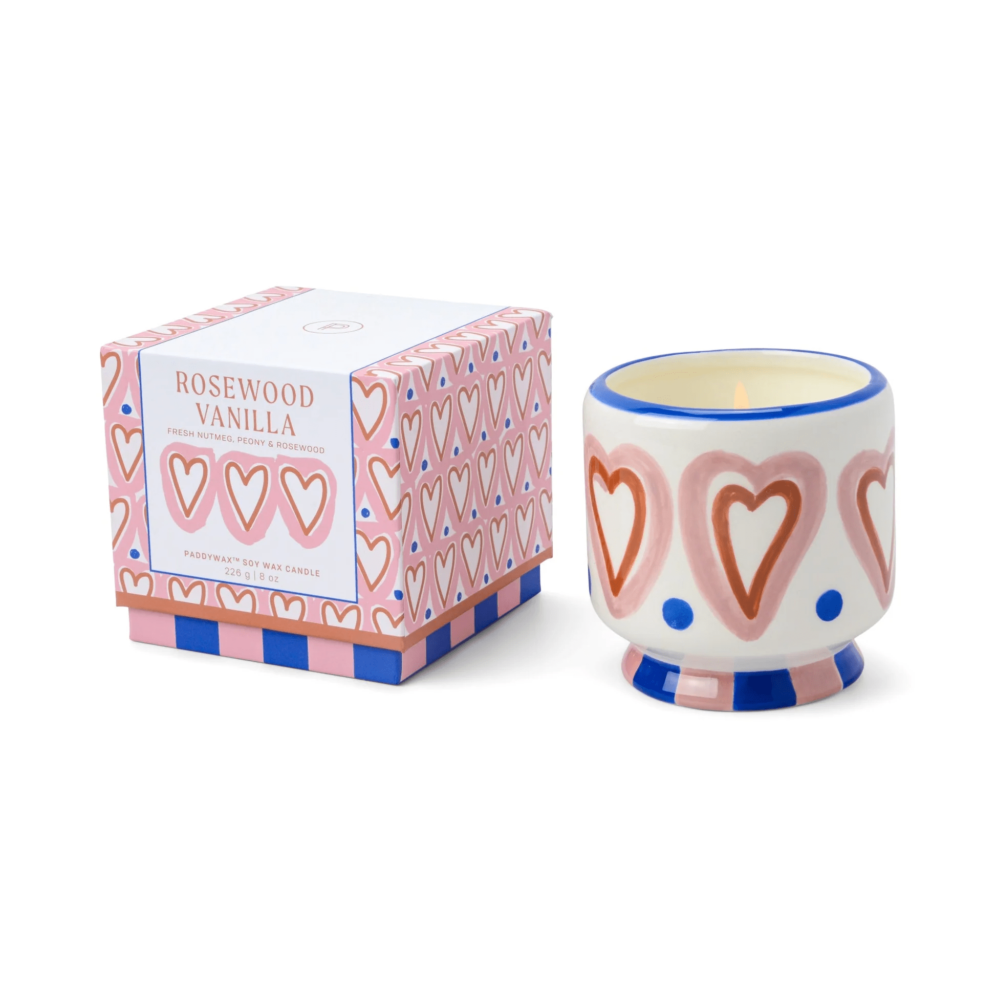 Bougie A Dopo en céramique Cœurs – Parfum Bois de Rose & Vanille – 226 g