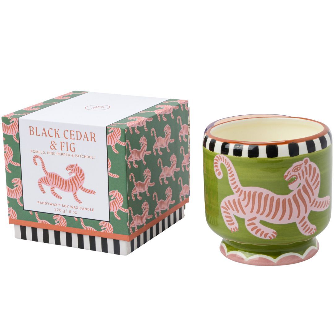 Bougie A Dopo en céramique Tigre – Parfum Cèdre Noir & Figue – 226 g