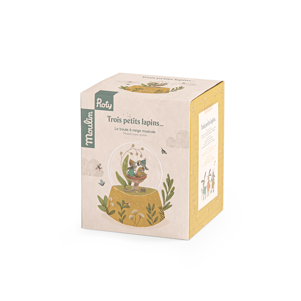 Moulin Roty Trois petits lapins musical snow globe packaging box