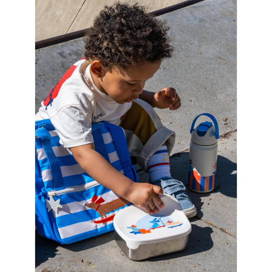 Stainless steel lunchbox and insulated bottle with skateboard animals for children