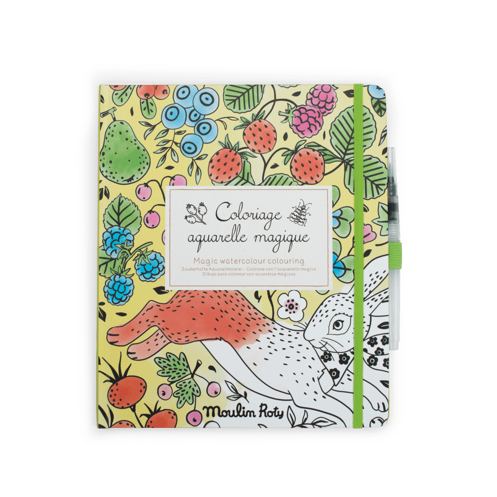 Moulin Roty magic watercolor coloring book Le Jardinier with included water brush pen