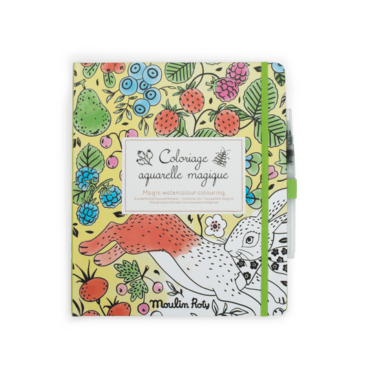 Moulin Roty magic watercolor coloring book Le Jardinier with included water brush pen