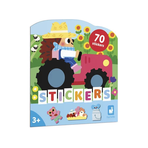 JANOD La Ferme sticker book cover with hedgehog on tractor for ages 3+