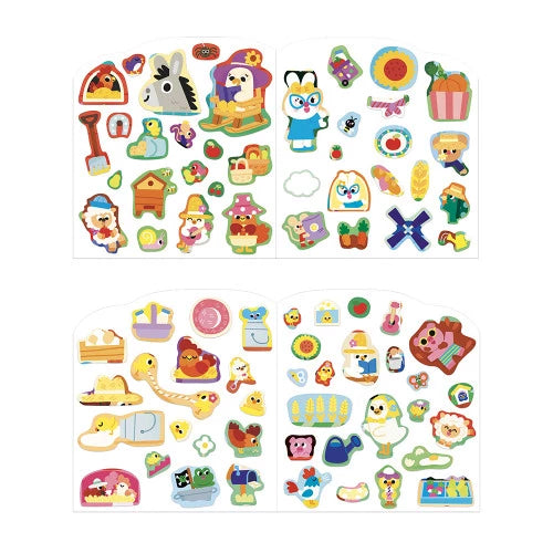 JANOD farm sticker book open with die-cut animal and barn stickers