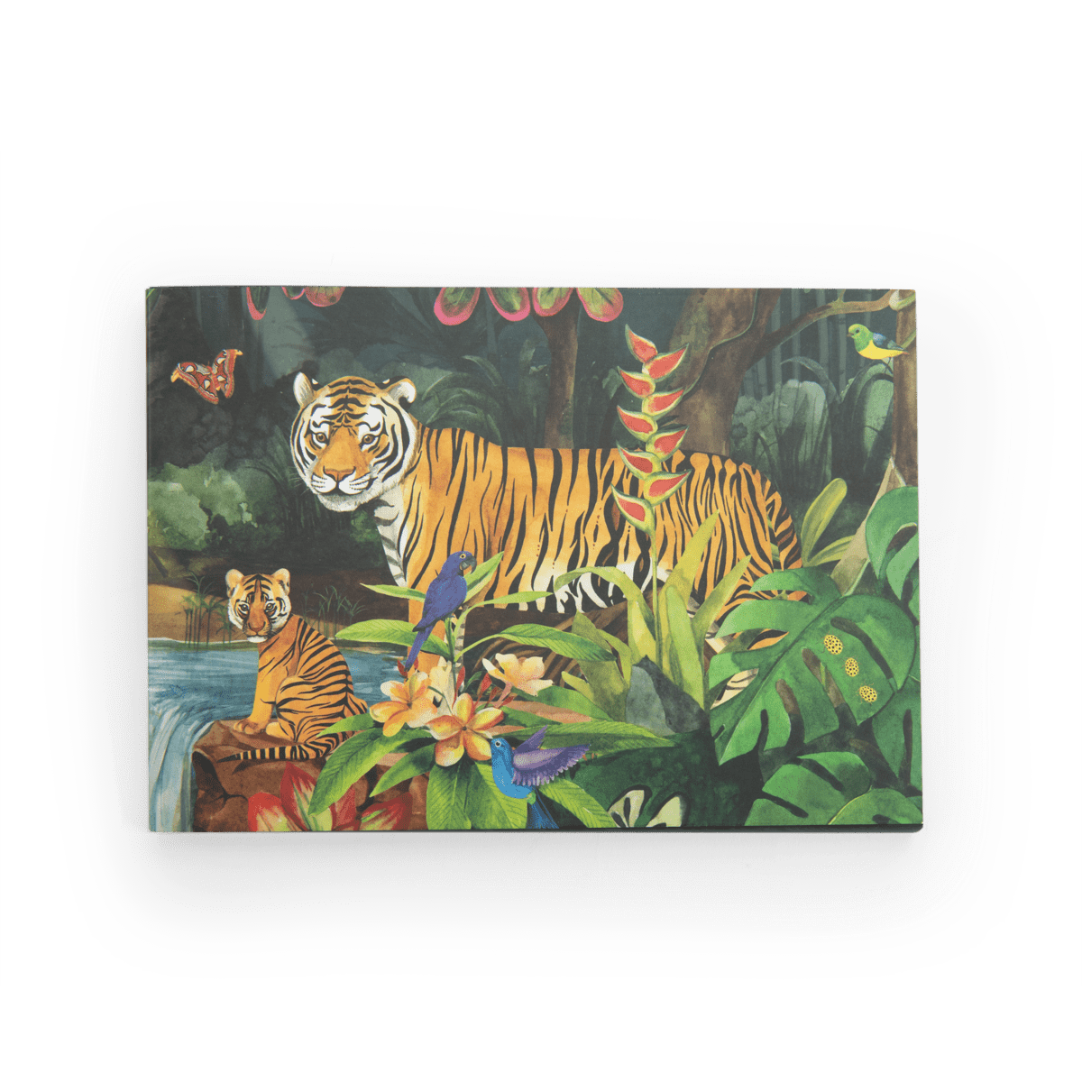 Tiger and bird illustration on Moulin Roty sketchbook cover