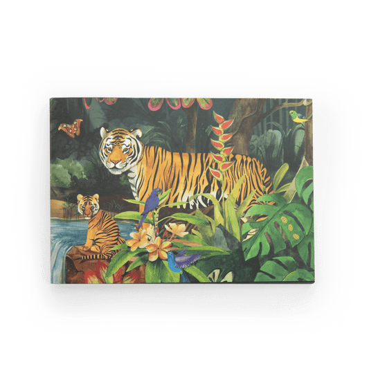 Tiger and bird illustration on Moulin Roty sketchbook cover