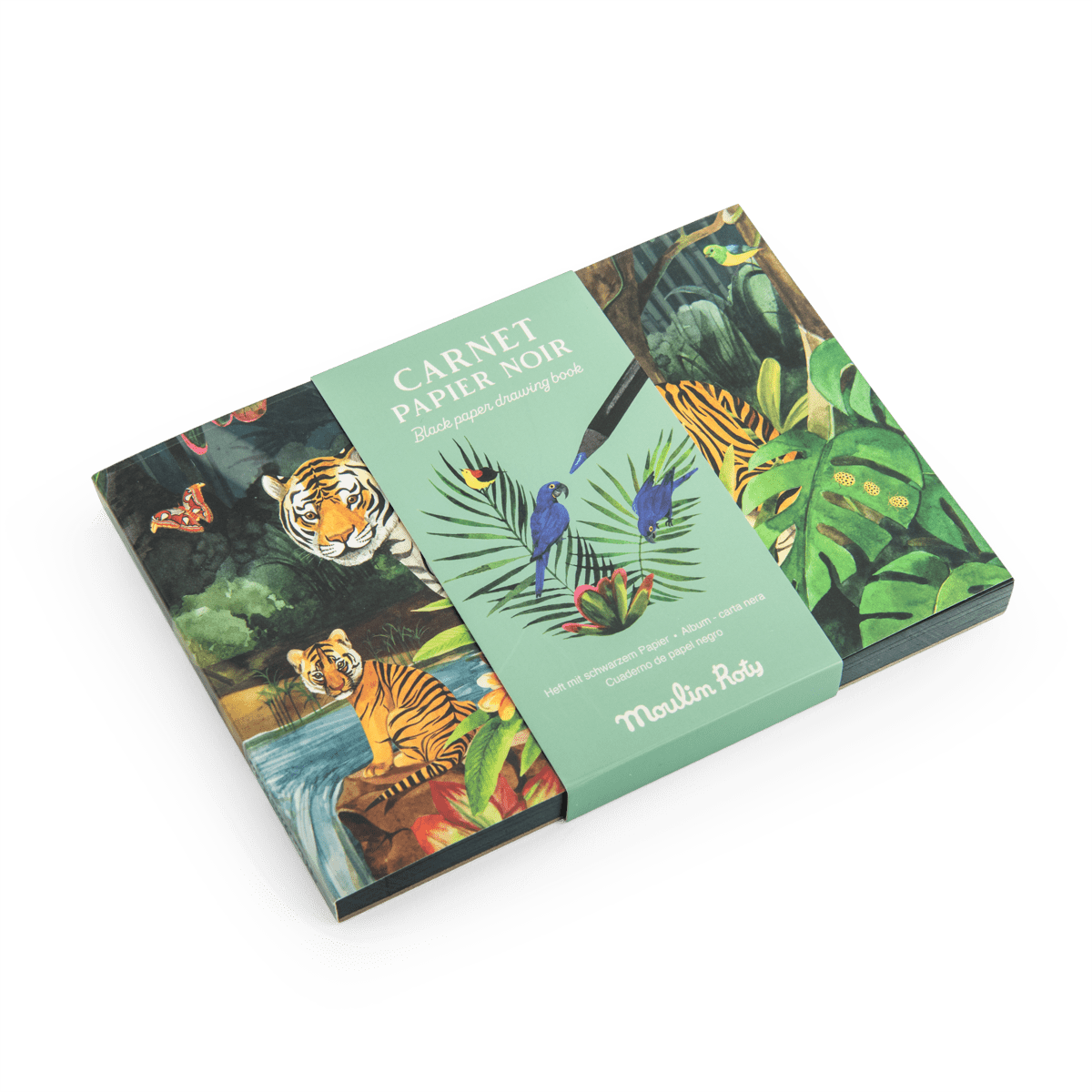 Moulin Roty black paper drawing book with jungle animal cover