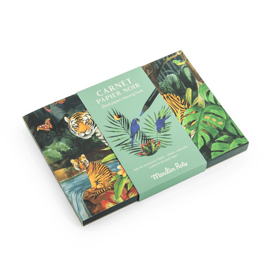Moulin Roty black paper drawing book with jungle animal cover