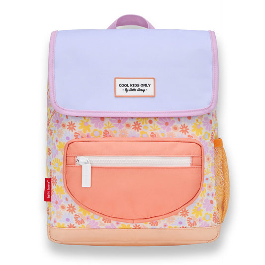 Hello Hossy retro floral children's backpack with lavender flap