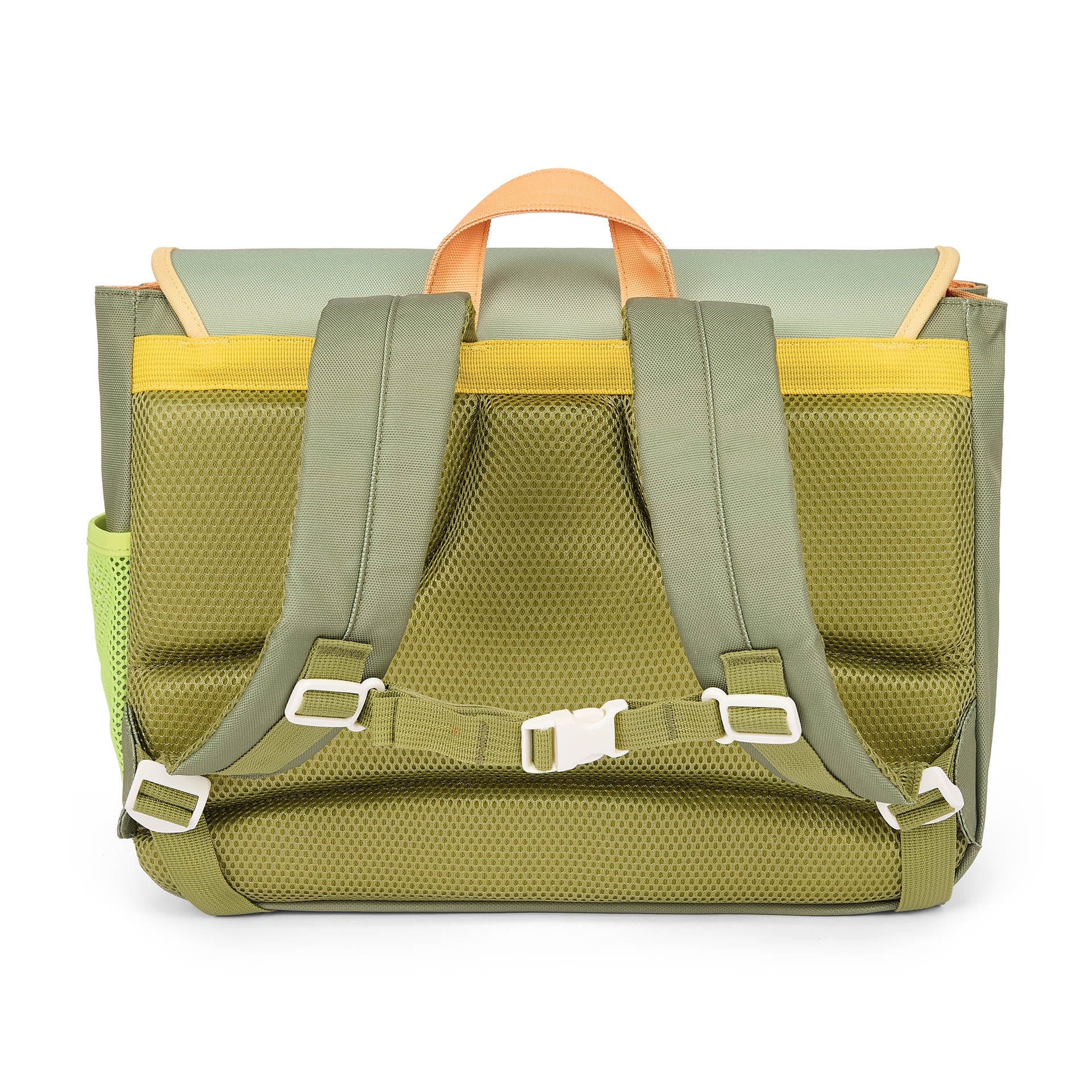 Olive green children's backpack padded straps and adjustable waist belt