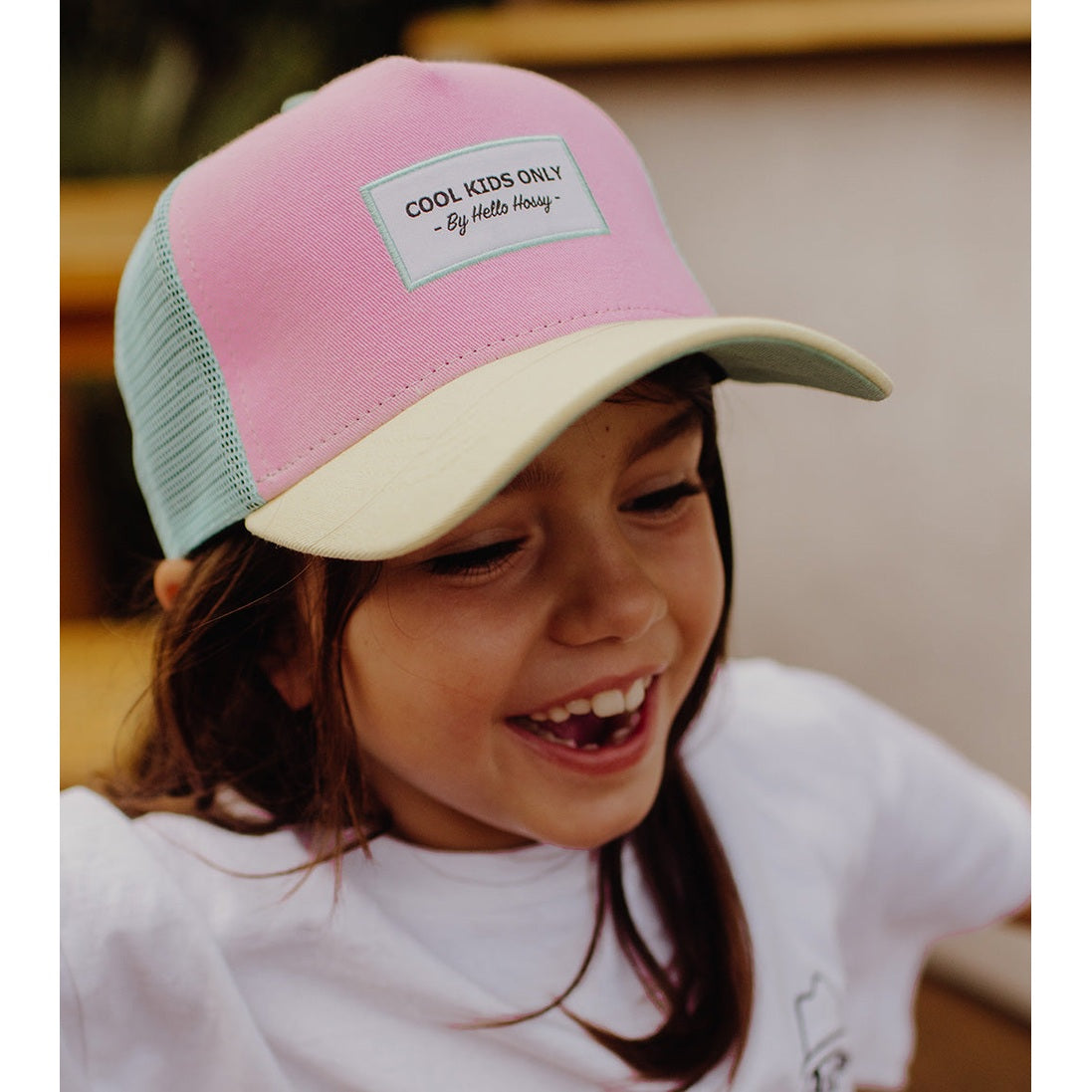 Hello Hossy pink front mesh trucker cap with Cool Kids Only patch