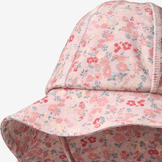 Chapeau anti-UV Bora rose poudré fleurs et coquillages