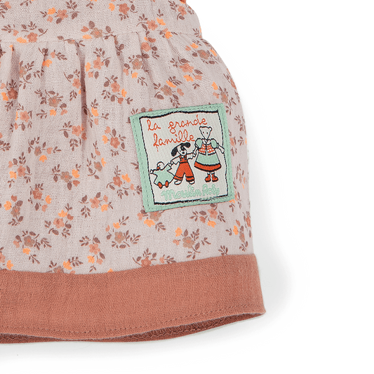Moulin Roty Charlotte la vache puppet floral dress label detail