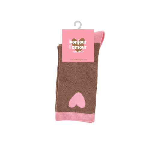 Chaussettes enfant marron et rose à motifs coeur Taille 24/30