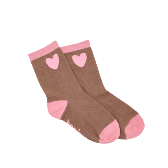 Chaussettes enfant marron et rose à motifs cœur