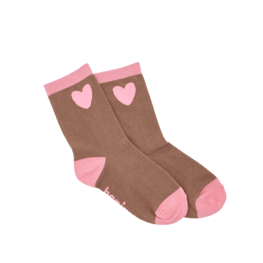 Chaussettes enfant marron et rose à motifs cœur