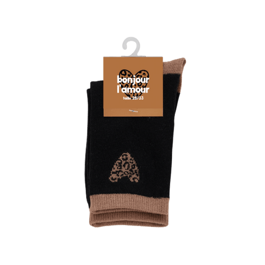 Chaussettes enfant noires et léopard marron