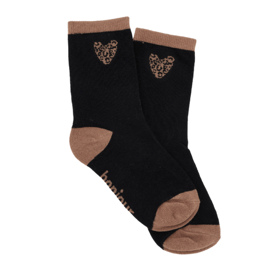 Chaussettes enfant noires et léopard marron