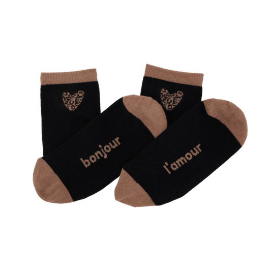 Chaussettes enfant noires et léopard marron