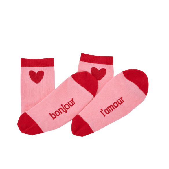 Chaussettes enfant rose et rouge à coeurs