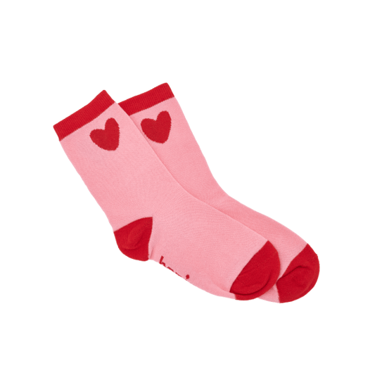 Chaussettes enfant rose et rouge à coeurs