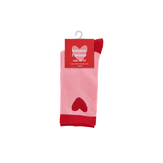 Chaussettes enfant rose et rouge à coeurs Taille 28/33
