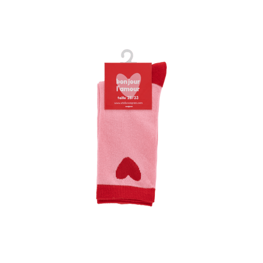 Chaussettes enfant rose et rouge à coeurs Taille 28/33