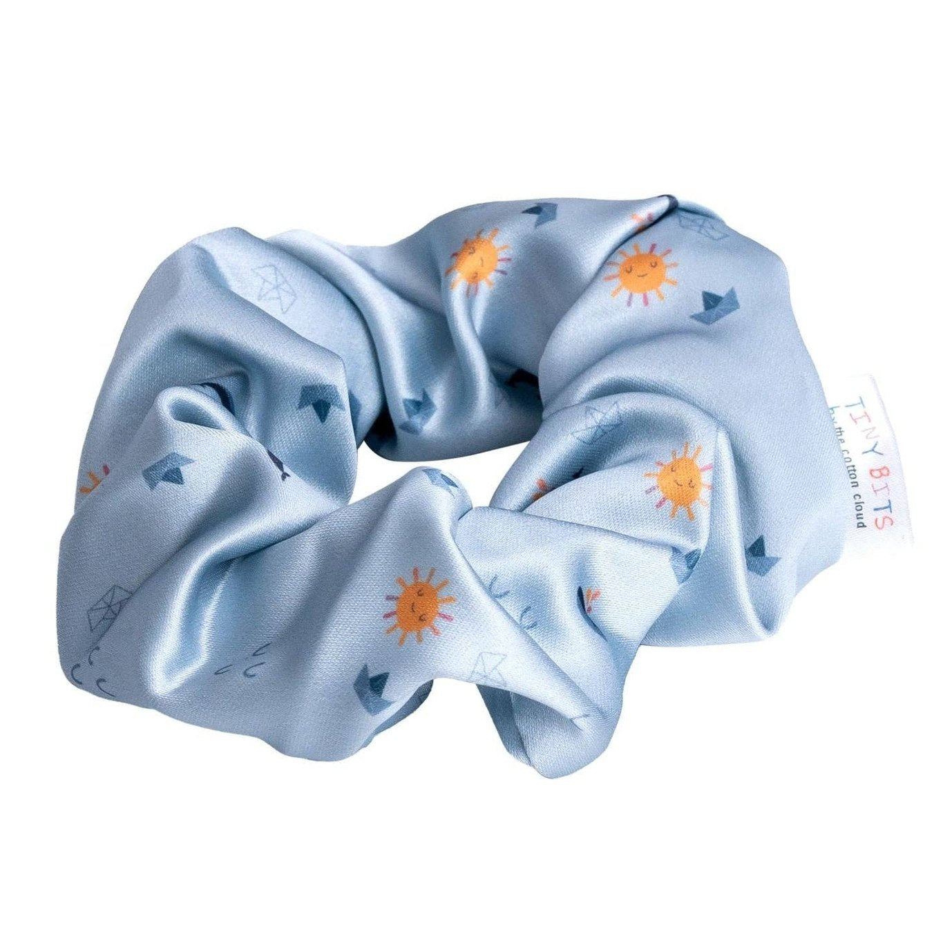 Blue sun and sailboat print satin hair tie for girls