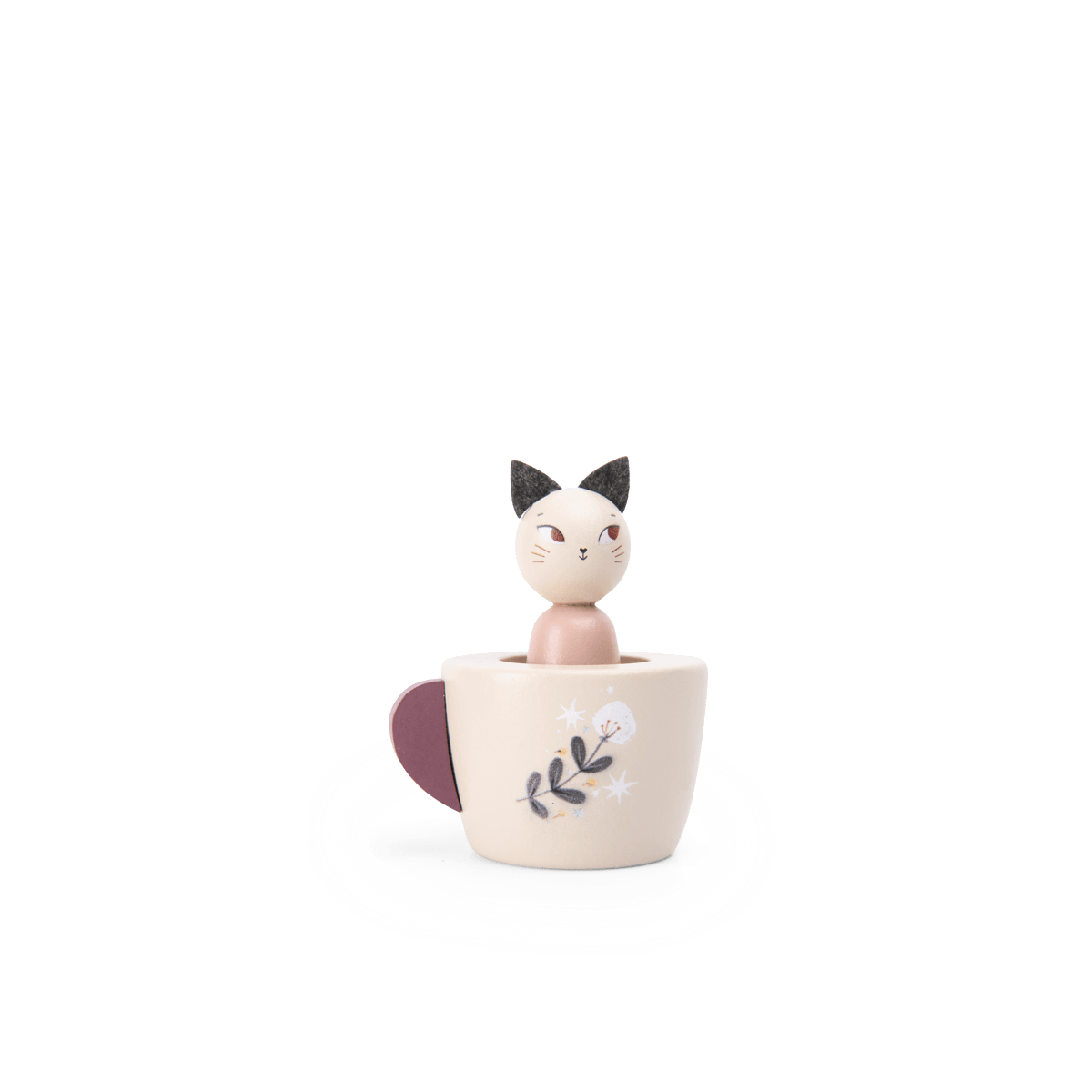 Wooden cat figure in cream cup detail from Moulin Roty bead maze