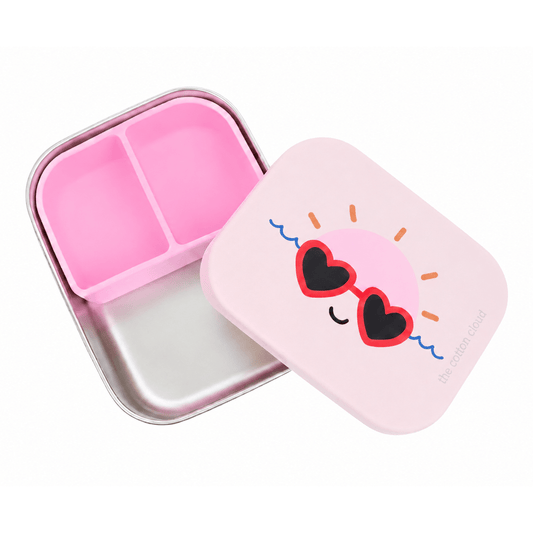 Pink silicone insert lunchbox with sun design lid