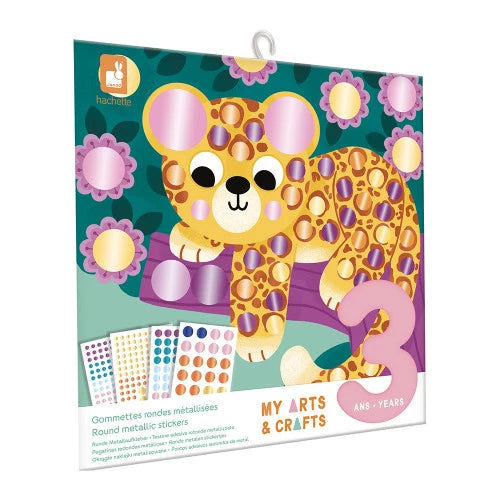 JANOD children's craft box with cartoon leopard and round metallic stickers age 3+
