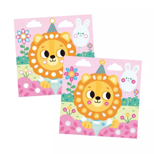Lion and rabbit craft card showing rhinestone placement dots on mane