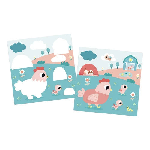 JANOD Magic Marker Farm Art Set two reversible cards with hen and coop illustrations