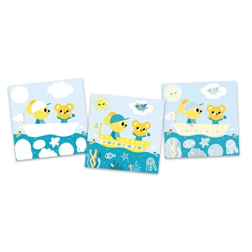 JANOD magic marker coloring cards with bears in boats for toddlers