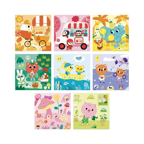 Set of six JANOD reusable coloring cards featuring penguins and animals
