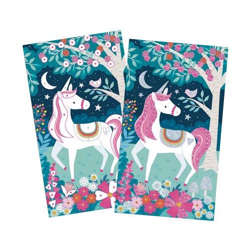 Janod unicorn glitter craft card with pink mane and forest scene