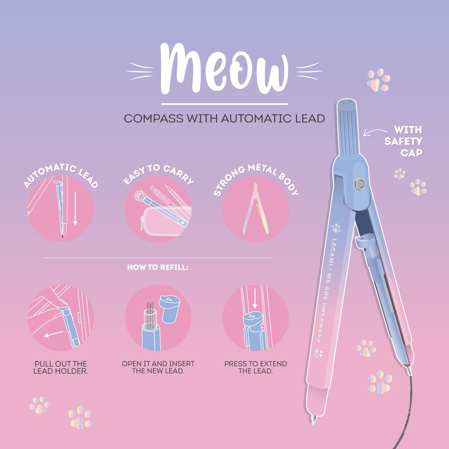 Compas à Mine Automatique Meow pour le dessin