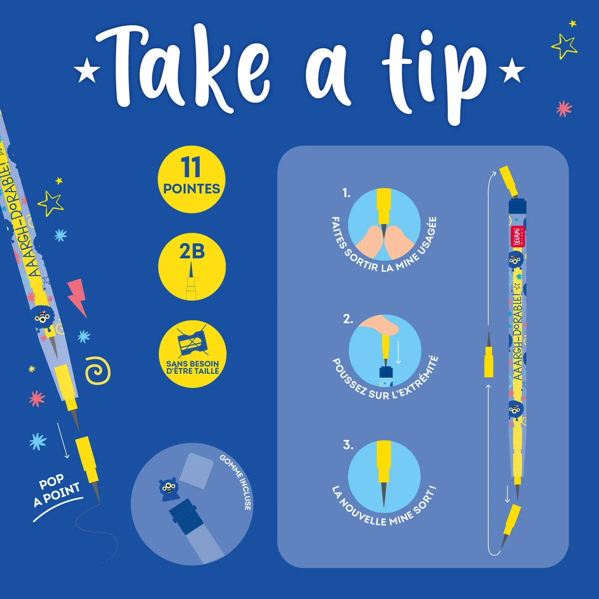 Crayons Empilables avec Gomme Monstre - Take a Tip