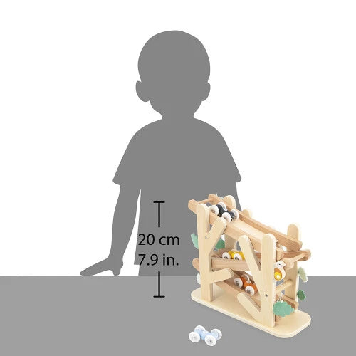 20cm JANOD wooden car ramp toy with four colorful cars for toddlers