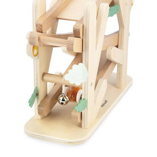 JANOD wooden ramp toy detail with bell and leaf decorations