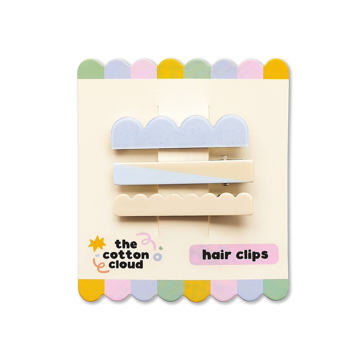 Cloud and scallop hair clips set in blue and beige with metal clasp