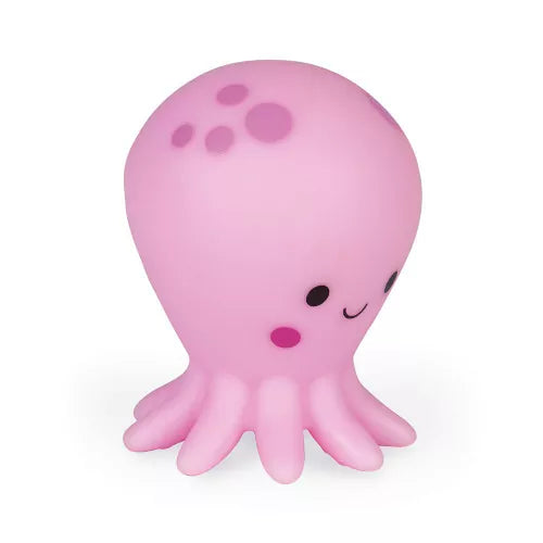 Pink octopus bath toy with soft tentacles for toddlers